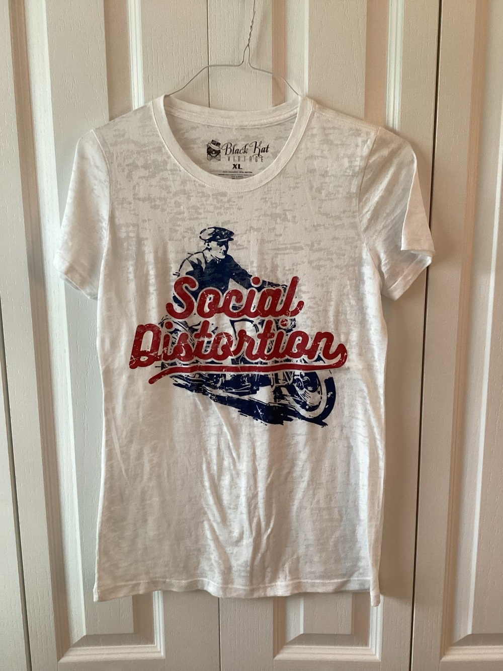 Social Distortion Womens White Fitted Burnout Tee Sz XL - NWOT